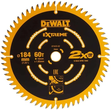Пиляльний диск DeWalt Extreme 60T 184 x 16 мм DT1670-QZ (5035048537053)