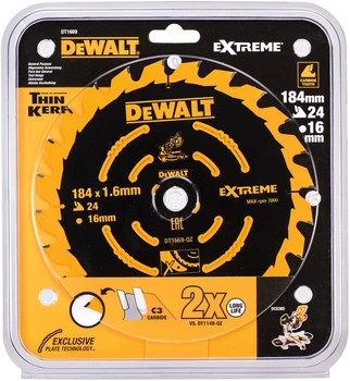 Пиляльний диск DeWalt Extreme 24T 184 x 16 мм DT1669-QZ (5035048537046)