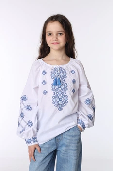 Вишиванка з довгим рукавом для дівчинки YUKI білий 134 ЦБ-00293786