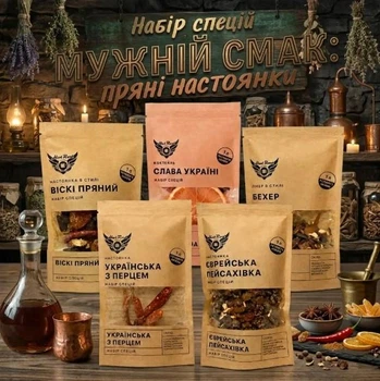 Набор специй для настоек Мужній смак 5 вкусов на 5 л подарочный