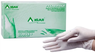 Перчатки латексные н/с М (7-8) №50 пар припудренные IGAR (497284)