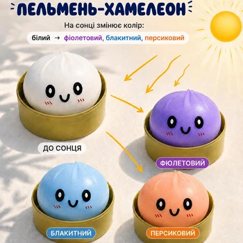 Сквиш антистресс DUMPLINGS Хамелеон 8 см - игрушка булочка Бао меняет цвет на солнце (2911)