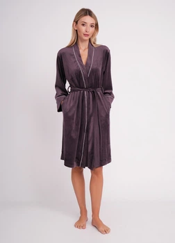 Жіночий велюровий халат на запах середньої довжини Giulia SOFT WINTER 7320/080 S Violet-dark lavender