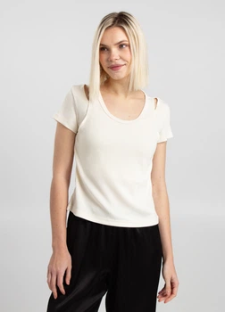 Женская футболка в рубчик с эффектом ошейной майки Giulia LIGHT ESSENTIAL 4823/320 M White-light cream, футболка в рубчик, вискоза