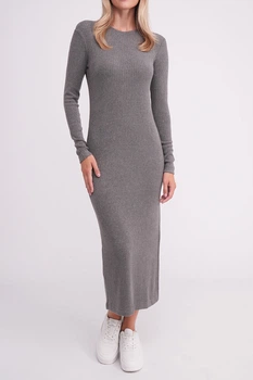 Жіноча сукня максі в рубчик з боковим розрізом Giulia MOSSLINES 8809/150 L Grey-gunsmoke melange