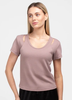 Жіноча футболка в рубчик з ефектом нашитої майки Giulia LIGHT ESSENTIAL 4823/320 L Brown-dusty brown