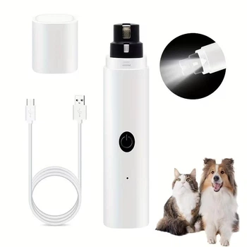 Электрическая пилка для когтей животных MIAOQUANJI, с LED-подсветкой, USB-аккумуляторная, для собак и котов, белая