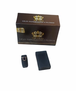 Сигаретные гильзы для набивки самокруток табаком Top Gilza коричневые 500 шт. + Электро зажигалка+Портсигар как пачка