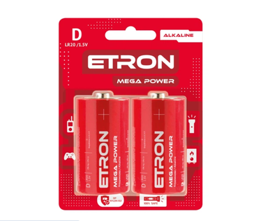 Батарейки алкалиновые ETRON Mega Power D LR20 2 шт