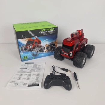 Радиоуправляемый грузовик-амфибия JJRC Q226 1:12 2.4G 4WD с функцией распыления воды, светодиодной подсветкой Красный цвет