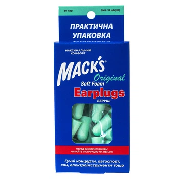 Беруши MACK`S Soft Foam Original защита от шума до 32 дБ 30 пар 1340
