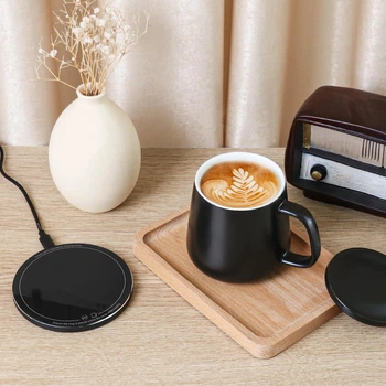 Кружка с подогревом APEKX Smart Warmer 2в1 + беспроводная зарядка 15W, 380 мл, USB-C, поддержка температуры 55°C, черная