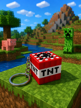 Брелок TNT Minecraft 3D печать, куб ТНТ, брелок на ключи