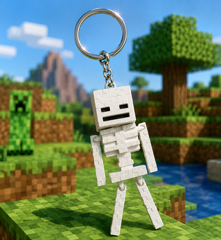 Брелок Скелет Minecraft 3D печать, подвижные конечности, 8 см, белый