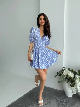 Жіноча сукня-комбінезон в горох з V-подібним вирізом Uaclothes 46-48 Блакитний (like38691-191251350)