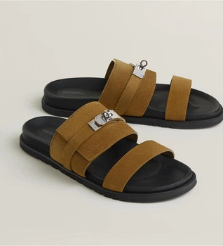 Тапочки Hermes Chypre Sandals Men Black / Brown 46
