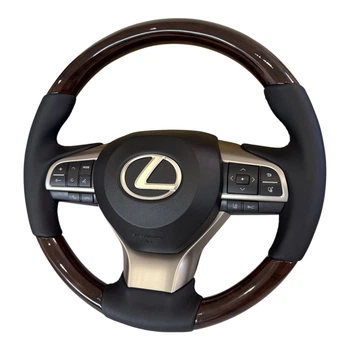 Руль для Lexus LX570, GX460. С подогревом. Стиль рестайлинга. Темно-красное дерево. Серый логотип.
