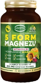 Kompleks witaminowo-mineralny ASEPTA 5 Form Magnezu z kompleksem warzyw 100 kapsułek (5904734577652)