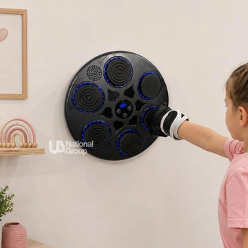 Мішень боксерська інтерактивна настінна з Bluetooth, музикою, LED-підсвіткою та 9 рівнями швидкості, тренажер для тренувань з боксу, реакції та координації з 6 ударними зонами та з рукавичками Чорний, BOX-006-Black