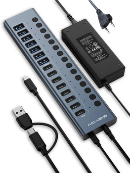 USB хаб Acasis HB16 Pro USB 3.2 Gen 2 з блоком живлення 16 портів hub концентратор алюмінієвий