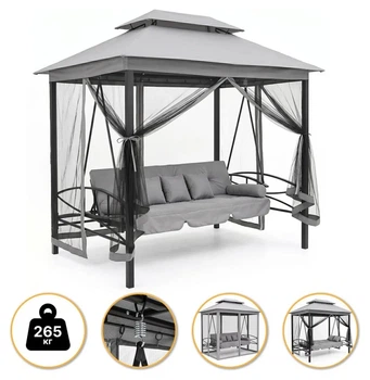 Садова гойдалка з подушками та москитною сіткою LEOBRO Elit Grey (LB-1098) (LEO_LB-1098)