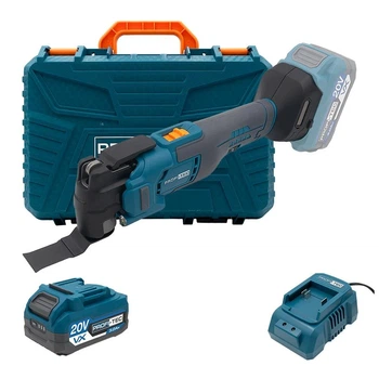 "Акумуляторний мультитул PROFI-TEC PCM430 (20В, НИЗЬКА ВІБРАЦІЯ, безщітковий двигун, ампліт. 4°, LED підсвітка) 1×PT2030VX (3.0 Aг), ЗП BC20V, + насадки, КЕЙС"