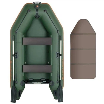 Легкая надувная лодка Kolibri КМ-260 + Пайол слань-книжка, двухместная, моторная, трехсекционная, 100 х 53 х 33 см, 33 кг, зеленая
