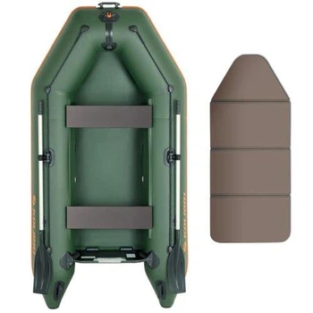 Легкая надувная лодка Kolibri КМ-280 + Пайол слань-книжка, двухместная, моторная, трехсекционная, 100 х 53 х 33 см, 37 кг, зеленая