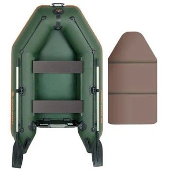Легкая надувная лодка Kolibri КМ-245 + Пайол слань-книжка, двухместная, моторная, трехсекционная, 100 х 53 х 33 см, 33 кг, зеленая