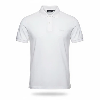 Чоловіча футболка поло в стилі BOSS Logo-Embroidered Cotton Polo Shirt біла розмір L (HB13001.5L)