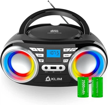 Портативный CD-проигрыватель KLIM B3 Bluetooth Boombox с FM-радио, USB, AUX и RGB подсветкой