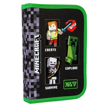 Пенал школьный YES, 1 отделение, Minecraft, твердый, Черный, (533733)
