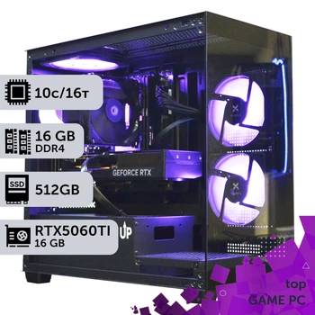 Ігровий комп'ютер GamePC TOP #584 Core i5 14400F/16 GB/SSD 512GB/GeForce RTX 5060Ti 16GB збірка для кіберспорту сучасних ігор стриму