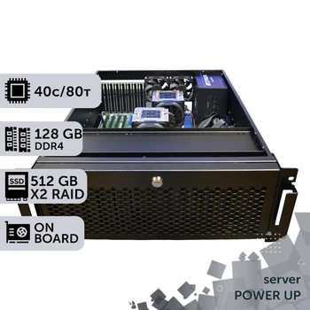 Сервер двухпроцессорный PowerUp Rack 4U #133 Intel Xeon Gold 6248 x2/128 GB/HDD 2 TB/SSD 512GB х2 сборка для бухгалтерии документооборота хранения данных работы с 1С