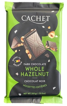 Черный шоколад Cachet DARK CHOCOLATE HAZELNUT с целым фундуком 300г