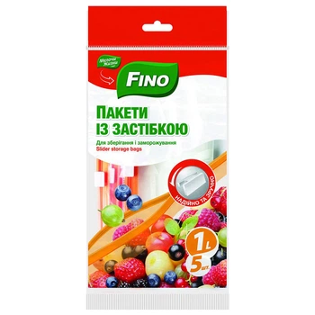 Пакети-слайдери для зберігання, замороження "FINO", 1 л, 5 шт/уп. - 522896