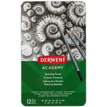 Набір графітних олівців Academy, 12шт., металева коробка, Derwent