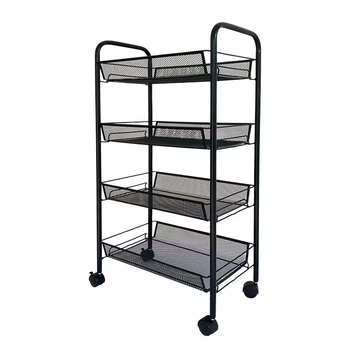 Полка-этажёрка передвижная Easy Shelf 4-х ярусная пластиковая тележка-стеллаж на колесах ES-78651 Black