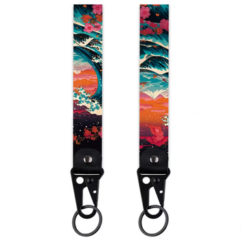 Брелок JDM Great Wave для ключів з карабіном, двосторонній принт, 19.5×3 см