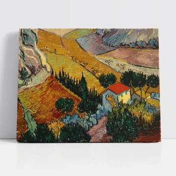 Интерьерная картина Пейзаж с домом и пахарем, Винсент ван Гог, Vincent van Gogh, интерьерный декор, 30×40 см (id6663)