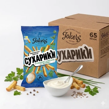 Ящик сухариків пшенично-житніх 65 уп Сметана та зелень Jokers м/у 60г