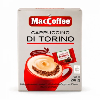Кавовий напій MacCoffee Cappuccino DiTorino МакКофе Капучино розчинний Торино темний Шоколад 10шт Пакетики 250г