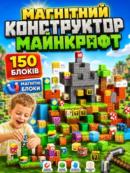 Магнитный конструктор в стиле майнкрафт 150 блоков магнитные кубики для строительства развивающий 3D набор с персонажами популярных пиксельных игр (DO 1499)
