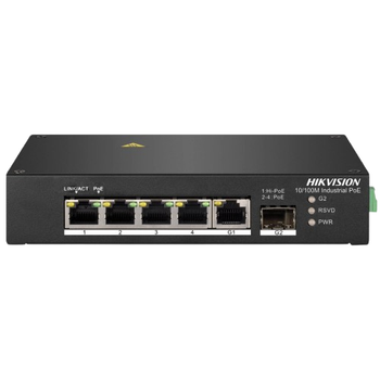 Коммутатор Hikvision DS-3T0306HP неуправляемый настольный 4-портовый PoE 120 Вт без блока питания