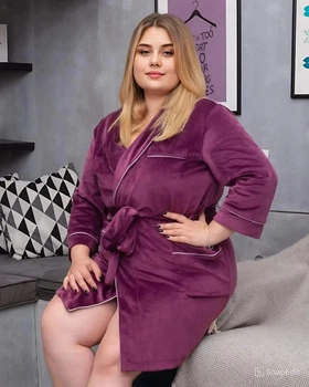 Халат женский велюровый с кантом Бордовый Maybel L 214 (1517_3)