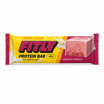 Протеиновый батончик Fitly Protein Bar 25% No Added Sugar, 45 грамм - Клюква-малина