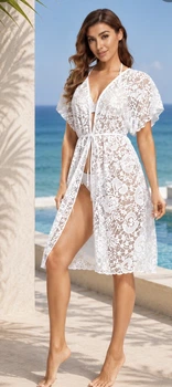 Біле мереживне парео-кімоно White Lace Beach Midi M