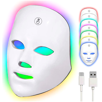 LED-маска для лица 7 режимов светотерапии уход за кожей USB белая LS-1491
