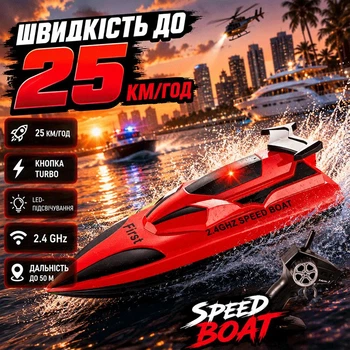 Катер на радиоуправлении Speed Boat 28 см с подсветкой и пультом 2.4GHz. Детский скоростной радиоуправляемый кораблик 25км/ч, лодка, водная яхта red