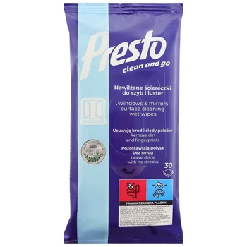 Салфетки влажные для стеклянных поверхностей Presto Clean - 644673